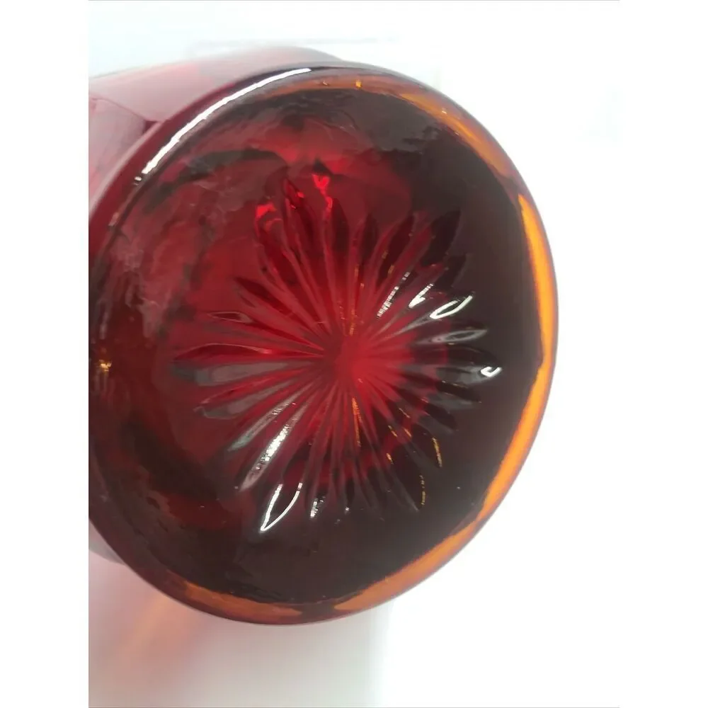 Fostoria Ruby Red Coin Dot Ice Lip Glass Pitcher Vintage Red 6” High 6” Width